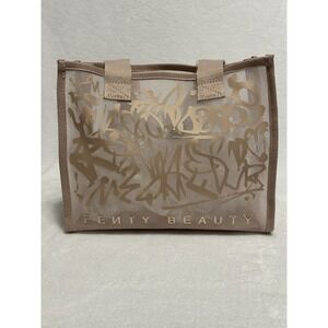 Fenty Beauty Mesh Graffiti Logo Cosmetic Tote Makeup Bag Travel Organizer Nude